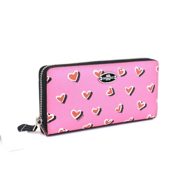 NWT Coach RED HEART Accordion Zip Wallet in Pink - Picture 1 of 8